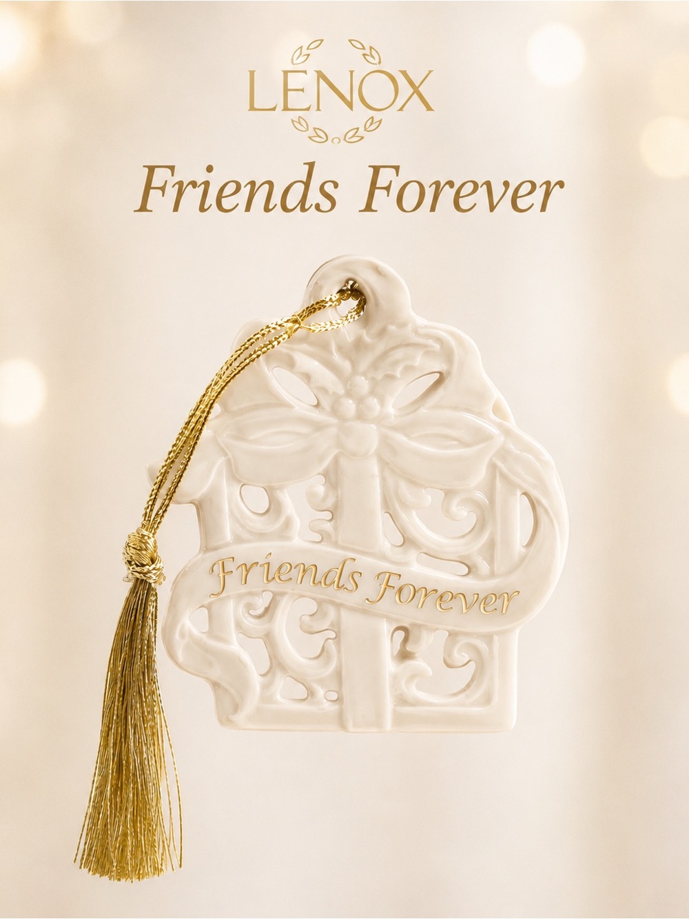 Lenox Friends Forever Porcelain Gift Box Christmas Ornament NWT